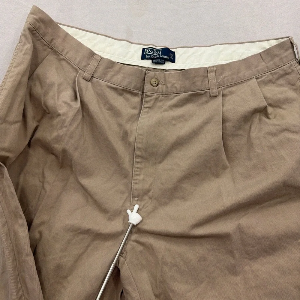 Vintage Polo Ralph Lauren Hammond Pant Pleated Cuffed Chino Khaki Tan Mens 42/30